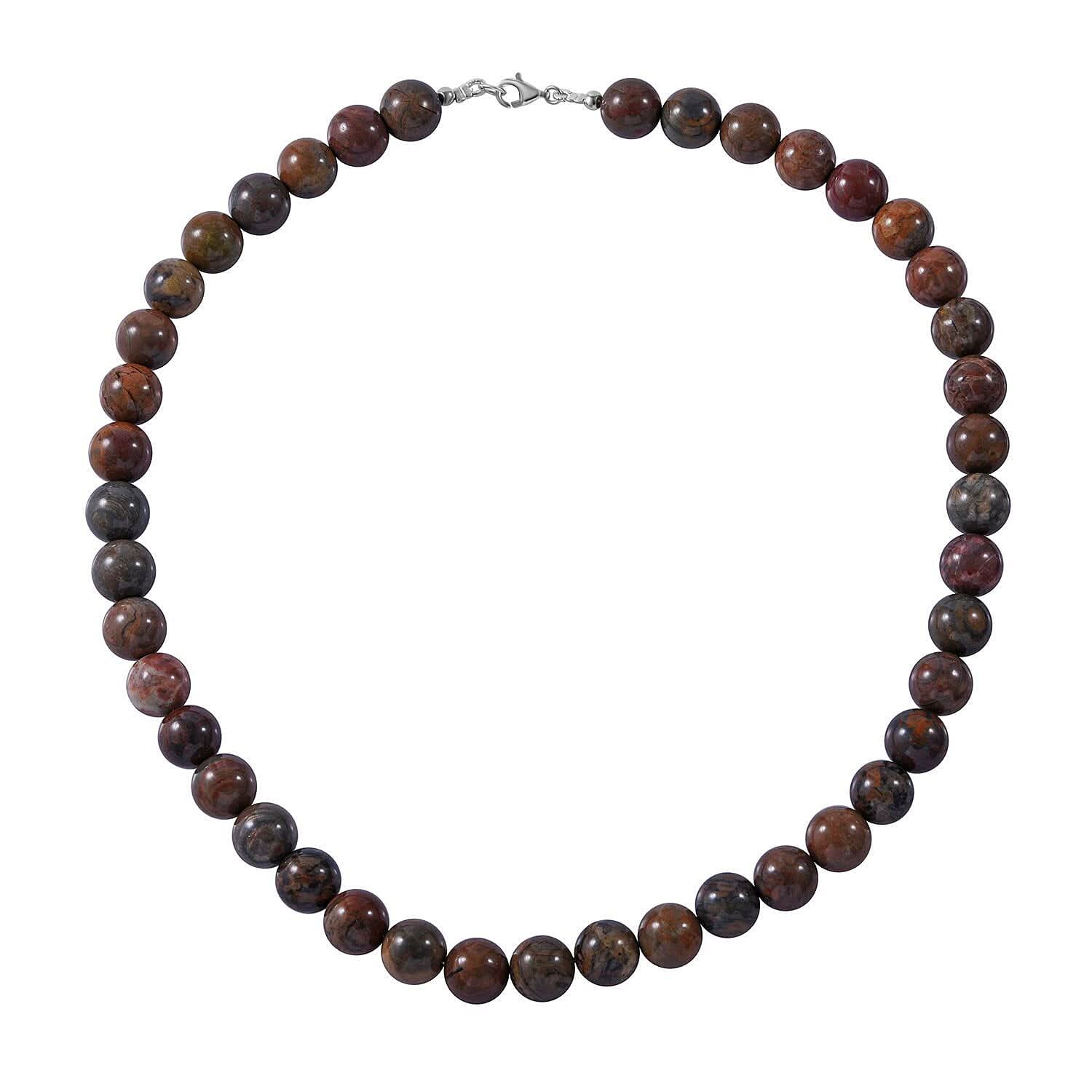 Wave Jasper 250.00 ctw Beaded Necklace 18 Inches in Sterling Silver