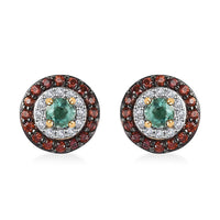 D'Joy Boyaca Colombian Emerald, Brown and White Zircon 0.85 ctw Mystic Halo Earrings in 18K Vermeil Yellow Gold Over Sterling Silver