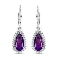 African Amethyst and White Zircon 4.10 ctw Lever Back Earrings in Rhodium Over Sterling Silver