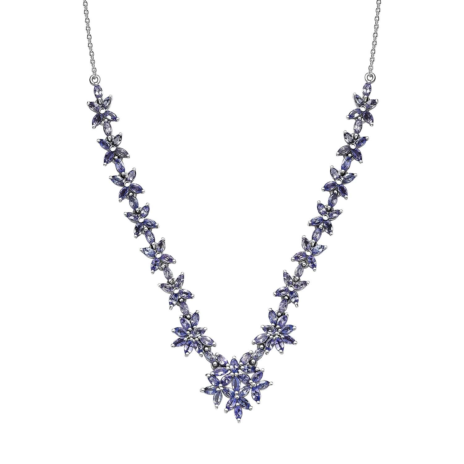 Tanzanite 8.80 ctw Bromeliad Floral Necklace in Rhodium Over Sterling Silver 18-20 Inches