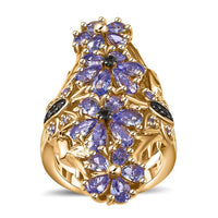 Tanzanite, Thai Black Spinel Floral Ring in 18K Vermeil YG Over Sterling Silver (Size 10.0) 3.75 ctw