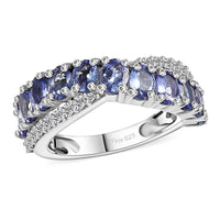 Tanzanite, White Zircon Ring in Rhodium Over Sterling Silver (Size 10.0) 2.35 ctw