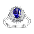 AAA Tanzanite, White Zircon Ballerina Ring in Rhodium Over Sterling Silver (Size 10.0) 1.50 ctw - Sticky add to cart bar