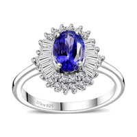 AAA Tanzanite, White Zircon Ballerina Ring in Rhodium Over Sterling Silver (Size 10.0) 1.50 ctw
