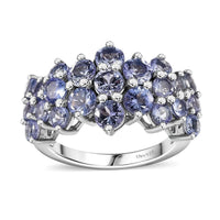 Tanzanite Cluster Ring in Rhodium Over Sterling Silver (Size 10.0) 2.70 ctw