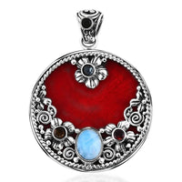 TLV Bali Legacy Sponge Coral, Larimar, Multi Gemstone Ocean Bloom Pendant in Sterling Silver 3.90 ctw