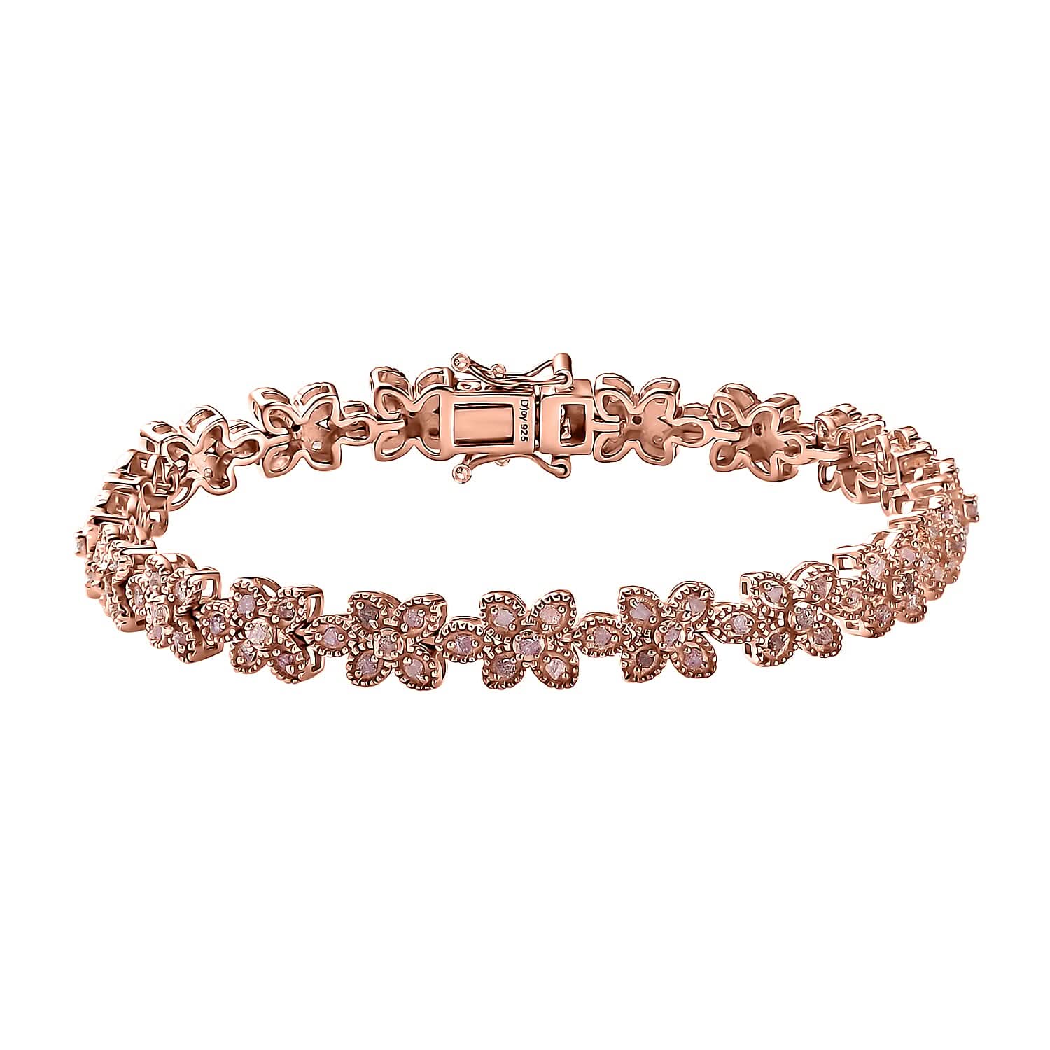 Uncut Natural Pink Diamond Bracelet in 18K Vermeil RG Over Sterling Silver (7.25 In) 1.50 ctw