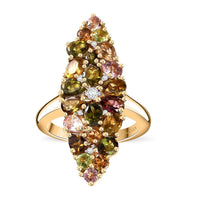 Premium Multi-Tourmaline, White Zircon Ring in 18K Vermeil YG Over Sterling Silver (Size 10.0) 3.15 ctw