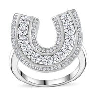 Moissanite 1.75 ctw Horseshoe Ring in Rhodium Over Sterling Silver
