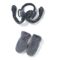 Dark Gray Earmuffs with Moving Ears (21") and 1 Pair Gloves Set (10.4"x4.7")
