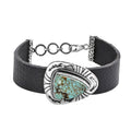 Artisan Crafted Blue Horizon Turquoise 10.00 ctw Bracelet in Sterling Silver and Black Leather Cord (6.50-8.0In) - Sticky add to cart bar