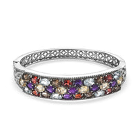 Multi Gemstone 14.50 ctw Bangle Bracelet in Stainless Steel (6.50 In)