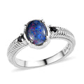 Boulder Opal Triplet, Midnight Sapphire Ring in Stainless Steel (Size 10.0) 1.00 ctw - Sticky add to cart bar