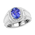 Certified & Appraised Luxoro AAA Tanzanite and G-H I2 Diamond 2.65 ctw Men's Ring in 14K White Gold (Size 10.0) 8.20 Grams - Sticky add to cart bar
