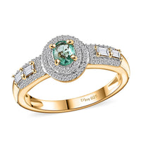 Boyaca Colombian Emerald, White Zircon Ring in 18K Vermeil YG Over Sterling Silver (Size 10.0) 1.30 ctw