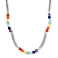Multi Gemstone 80.00 ctw Beaded Seven Chakra Braided Necklace in Stainless Steel 20-22 Inches - Sticky add to cart bar