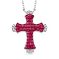 Simulated White and Ruby Color Diamond Cross Shape Necklace in Rhodium Over Sterling Silver (18 Inches) 1.25 ctw - Sticky add to cart bar