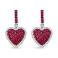 Simulated White and Red Color Daimond Heart Earrings in Rhodium Over Sterling Silver 2.10 ctw - Sticky add to cart bar
