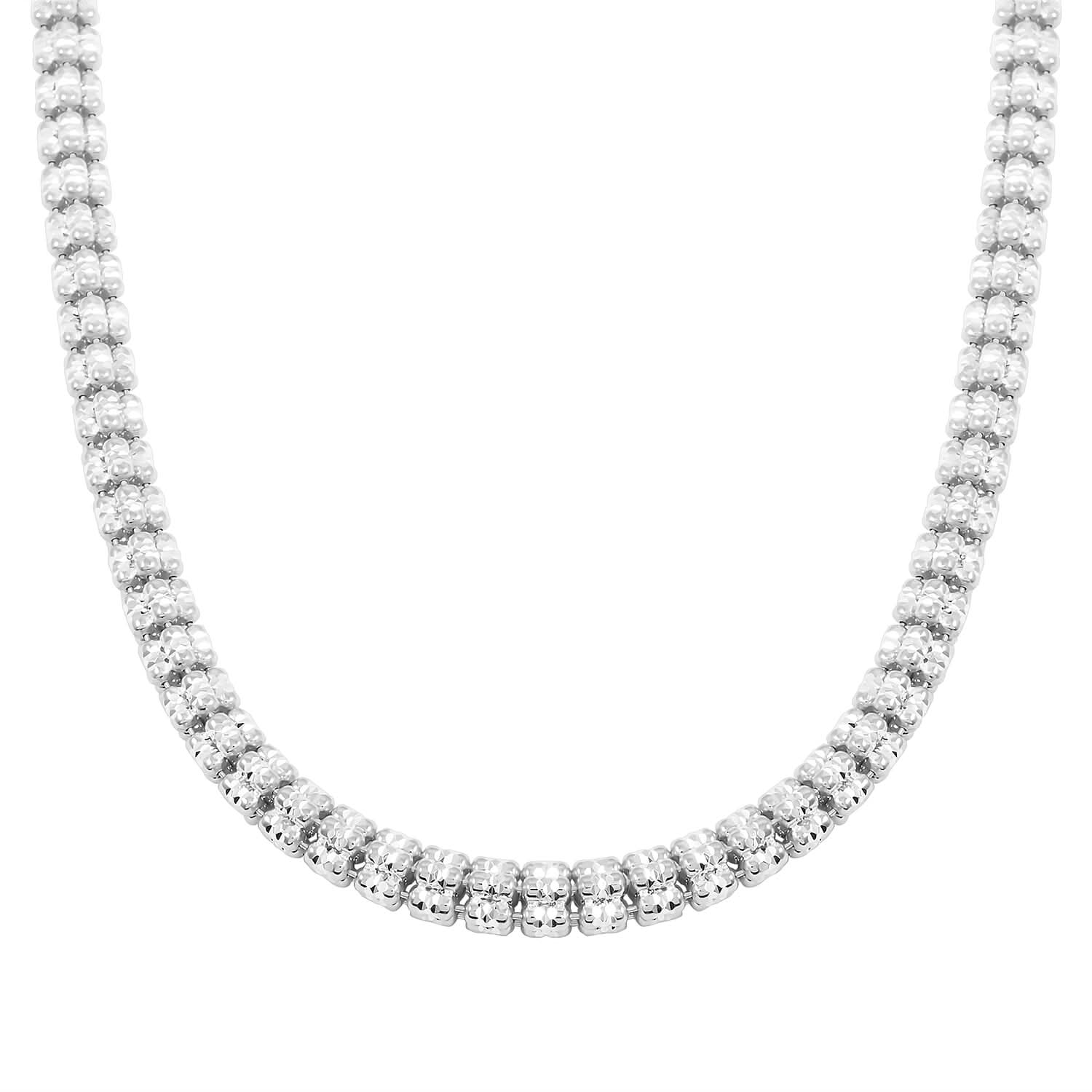 Italian Rhodium Over Sterling Silver Round Ice Chain Necklace 18 Inches 31.23 Grams