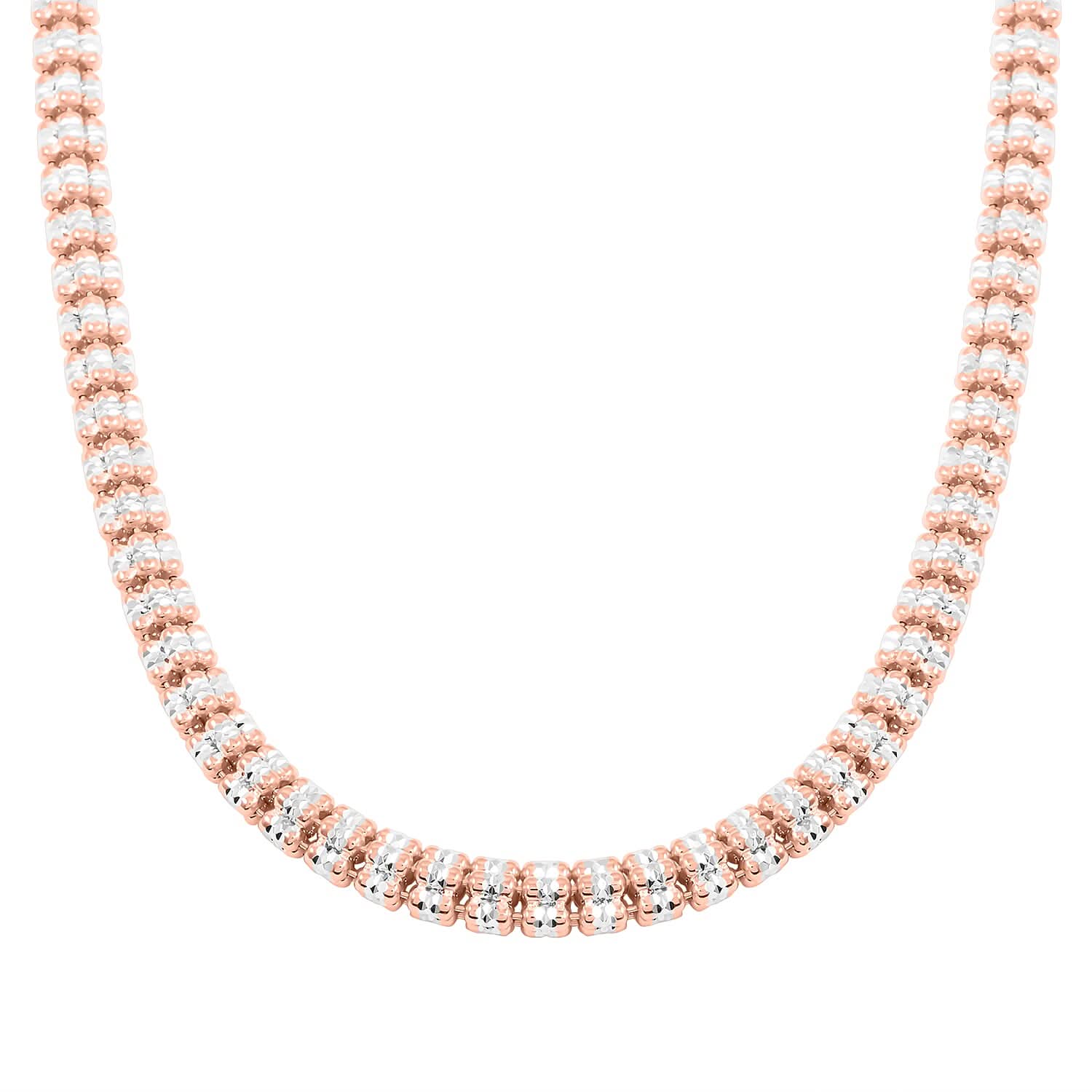 Italian 14K RG Over and Sterling Silver Round Ice Chain Necklace 18 Inches 30.4 Grams