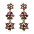 Multi-Tourmaline 3.20 ctw Flower Earrings in Rhodium Over Sterling Silver - Sticky add to cart bar