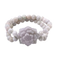 Natural Jade 280.00 ctw Carved Flower and Beaded Stretch 2 Row Bracelet - Sticky add to cart bar