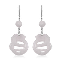 Natural Jade 40.00 ctw Carved Dragon Earrings in Rhodium Over Sterling Silver