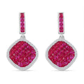 Simulated White and Ruby Color Diamond Mosaic Earrings in Rhodium Over Sterling Silver 4.80 ctw - Sticky add to cart bar