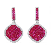 Simulated White and Ruby Color Diamond Mosaic Earrings in Rhodium Over Sterling Silver 4.80 ctw