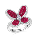 Simulated White and Ruby Color Diamond Butterfly Ring in Rhodium Over Sterling Silver (Size 10.0) 2.80 ctw - Sticky add to cart bar
