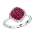 Simulated White and Ruby Color Diamond Ring in Rhodium Over Sterling Silver (Size 10.0) 0.90 ctw - Sticky add to cart bar