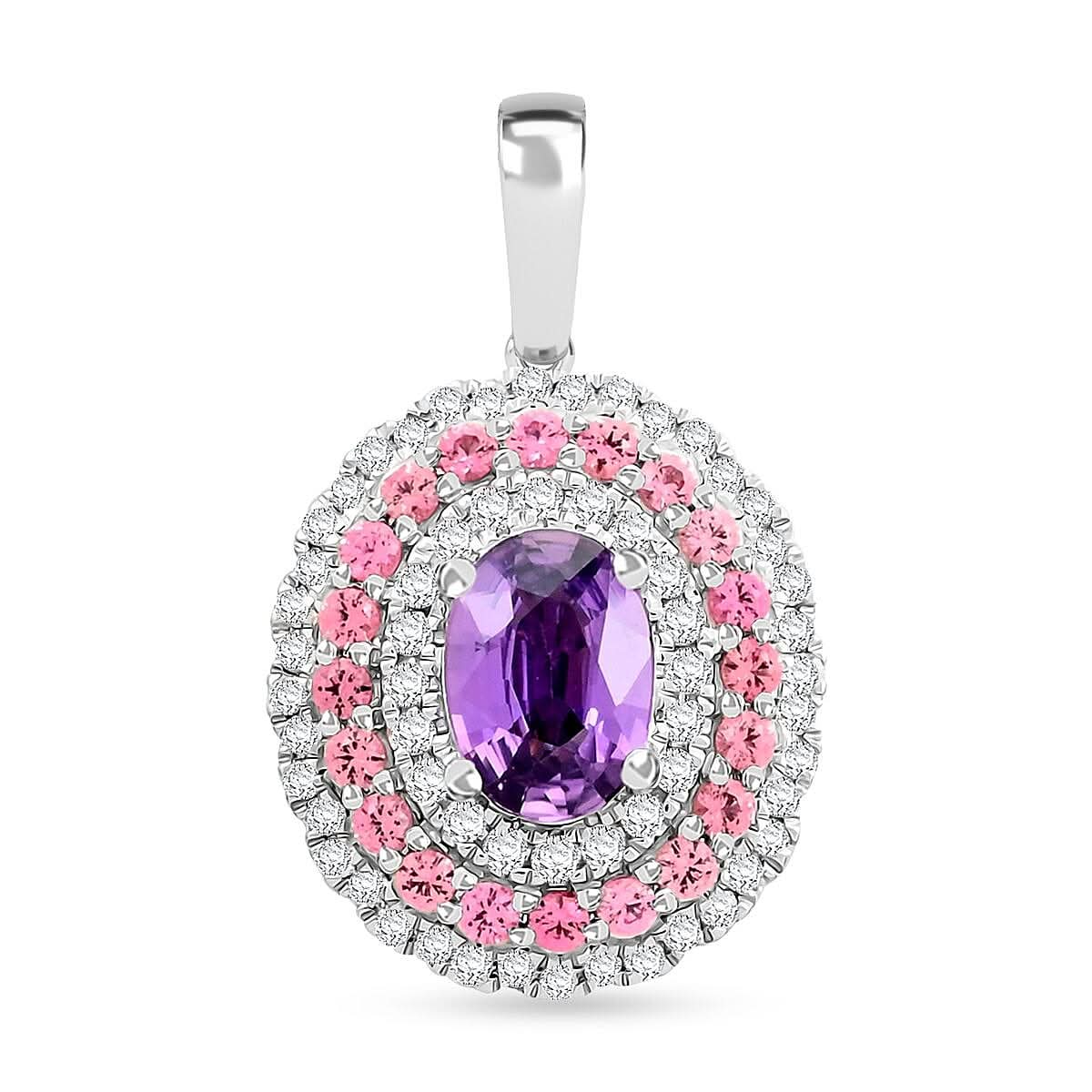 Rhapsody 950 Platinum AAAA Madagascar Purple Sapphire and Pink Spinel, Diamond E-F VS Pendant 4.85 Grams 1.60 ctw