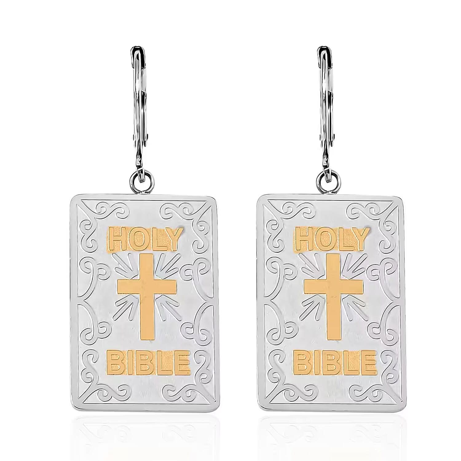 Bible Book Earrings in ION Plated YG and Stainless Steel