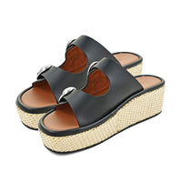 Aerosoles Black Buckled Flatform Slide Sandal 8.50