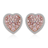 D'Joy Premium Blush Tourmaline and White Zircon 2.80 ctw Heart Earrings in 18K Vermeil Rose Gold Over Sterling Silver
