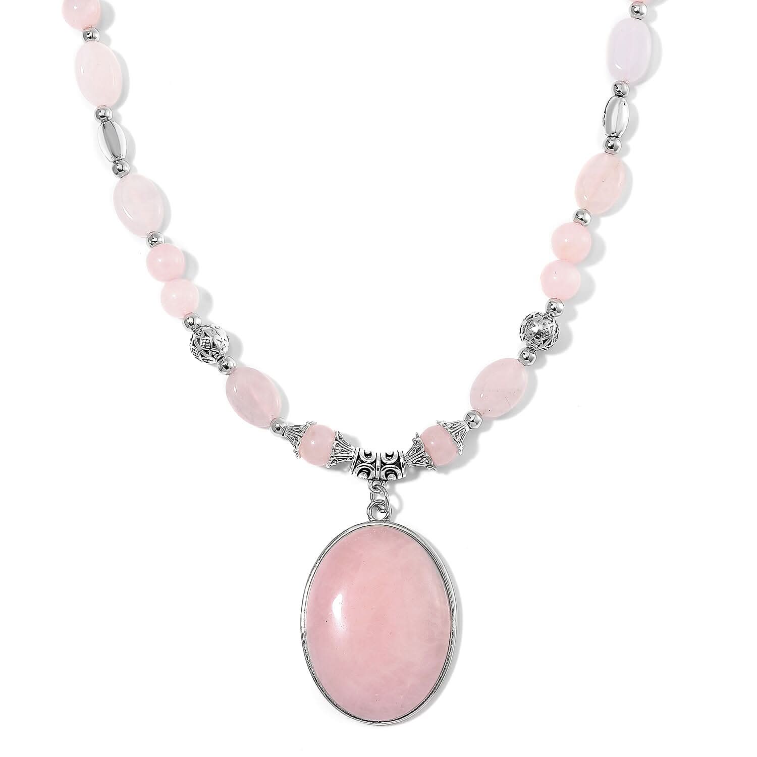 Galilea Rose Quartz Beaded Necklace (20 Inches) in Sliverstone 300.00 ctw