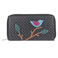 "UNION CODE -RFID Protected 100% Genuine Leather Applique Women's Wallet  THEME: Bird Sitting on Tree SIZE: 7.5(L)x4.5(W)x0.5(H) inches COLOR: black"