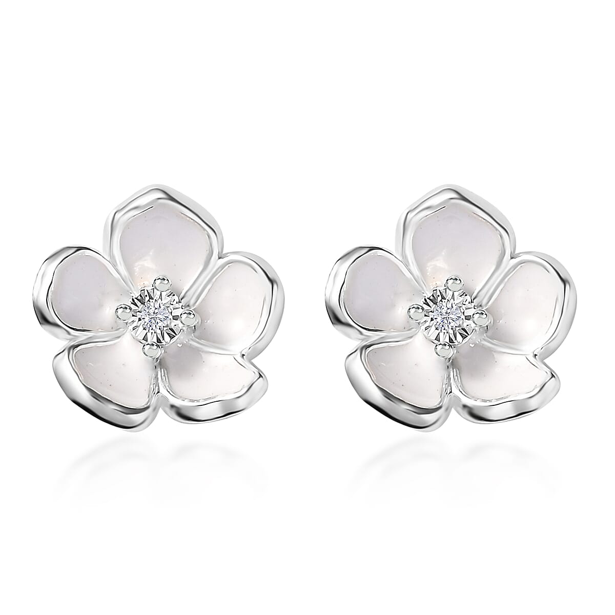 Diamond Accent Floral Earrings in Sterling Silver