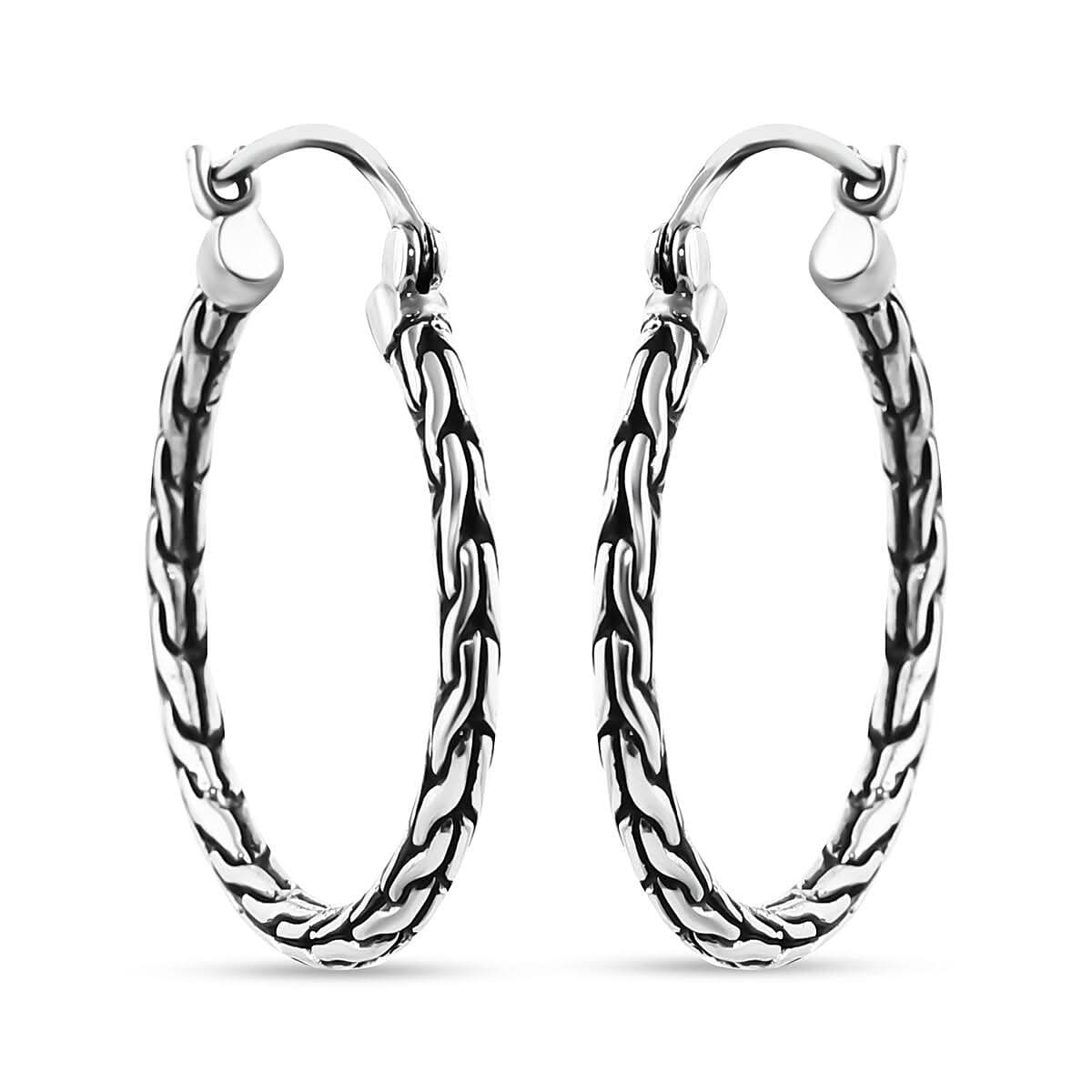 Sterling Silver Tulang Naga Hoop Earrings 6.46 Grams