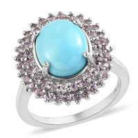 Doorbuster Natural Arizona Sleeping Beauty Turquoise, Madagascar Pink Sapphire Ring in Platinum Over Sterling Silver (Size 10.0) 4.00 ctw