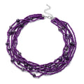 Amethyst and Simulated Purple Pearl Twisted Multi Row Beaded Station Necklace 18-20 Inches in Silvertone 130.00 ctw - Sticky add to cart bar