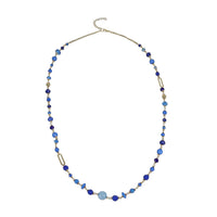 Blue Glass Beaded Necklace in Goldtone 36-38 Inches