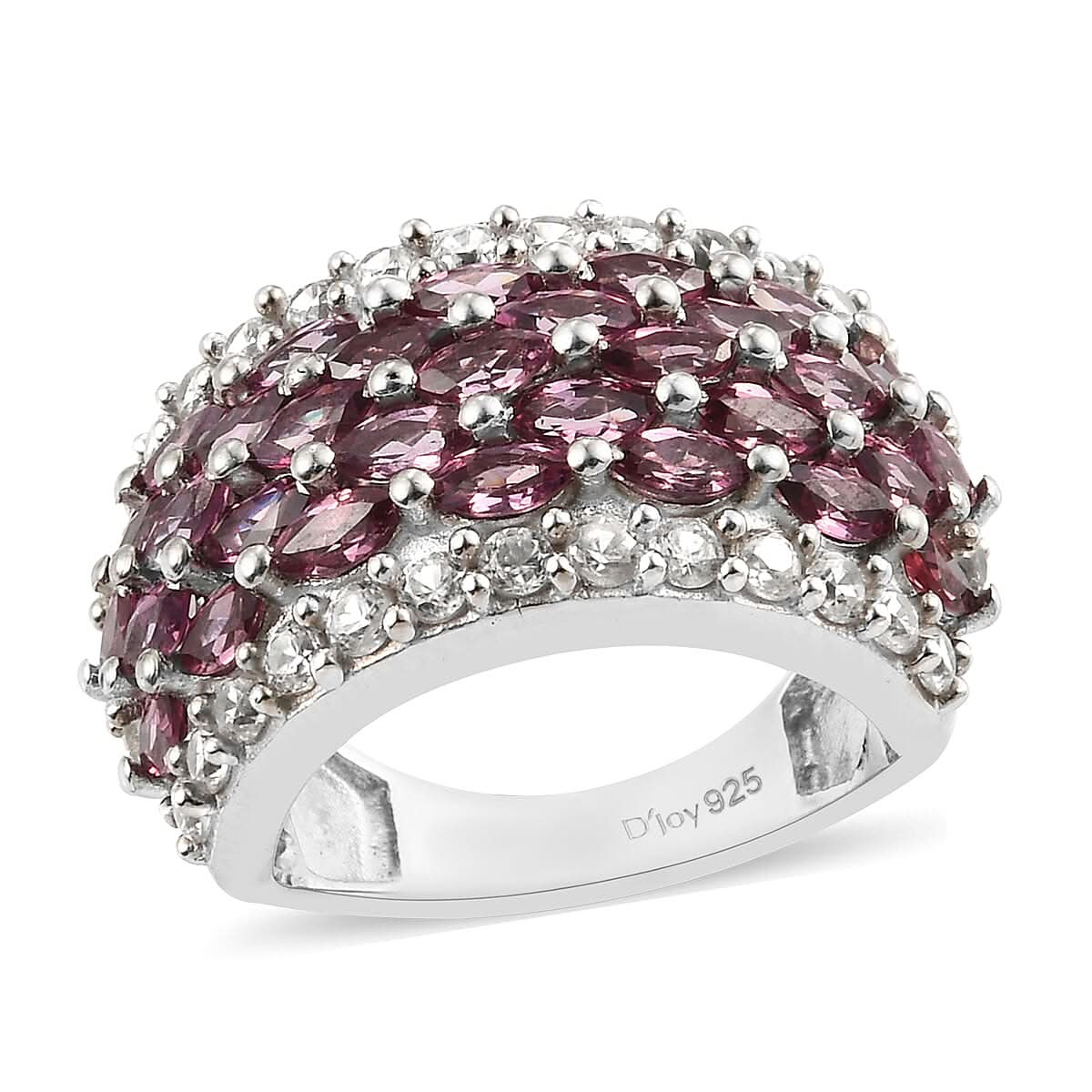 Orissa Rose Garnet, Natural White Zircon Ring in Platinum Over Sterling Silver (Size 9.0) 4.40 ctw (1)