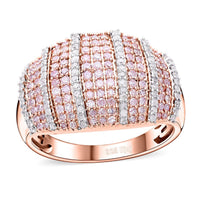 Natural Pink Diamond (I3), White Diamond Ring in Vermeil RG Over Sterling Silver (Size 6.0) 1.00 ctw