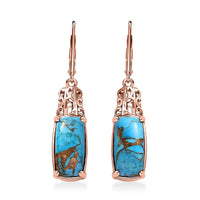 TLV Matrix Chestnut Brine Turquoise Solitaire Lever Back Earrings in 14K RG Over Copper 7.85 ctw