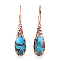 Matrix Chestnut Brine Turquoise 6.70 ctw Solitaire Lever Back Earrings in 14K RG Over Copper with Magnet and ION Plated RG Stainless Steel