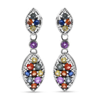 Premium Multi Sapphire 2.65 ctw Dangling Earrings in Rhodium Over Sterling Silver