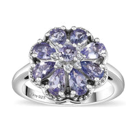 Tanzanite, White Zircon Ring in Rhodium Over Sterling Silver (Size 10.0) 1.65 ctw