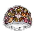 TLV Multi-Tourmaline and White Zircon Ring in Rhodium Over Sterling Silver (Size 5.0) 8.00 ctw - Sticky add to cart bar