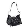 Italy Retro Noble Collection Black Genuine Leather Crossbody Bag (14"x3.9"x9") with Shoulder Strap - Sticky add to cart bar